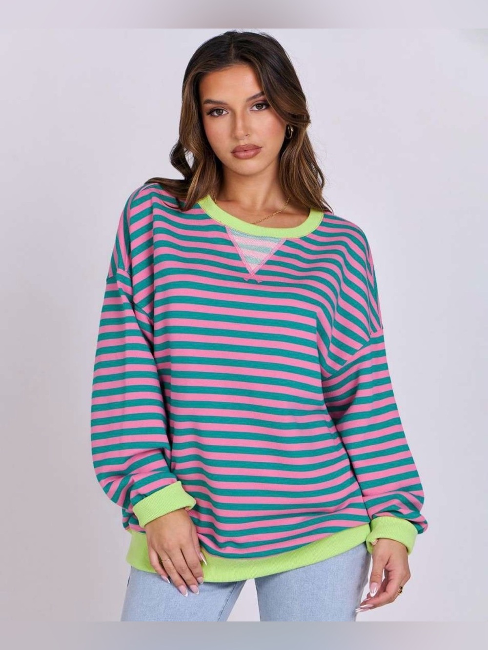 ANRABESS Women Striped Oversized Sweatshirt Crewneck Long Sleeve Shirt S